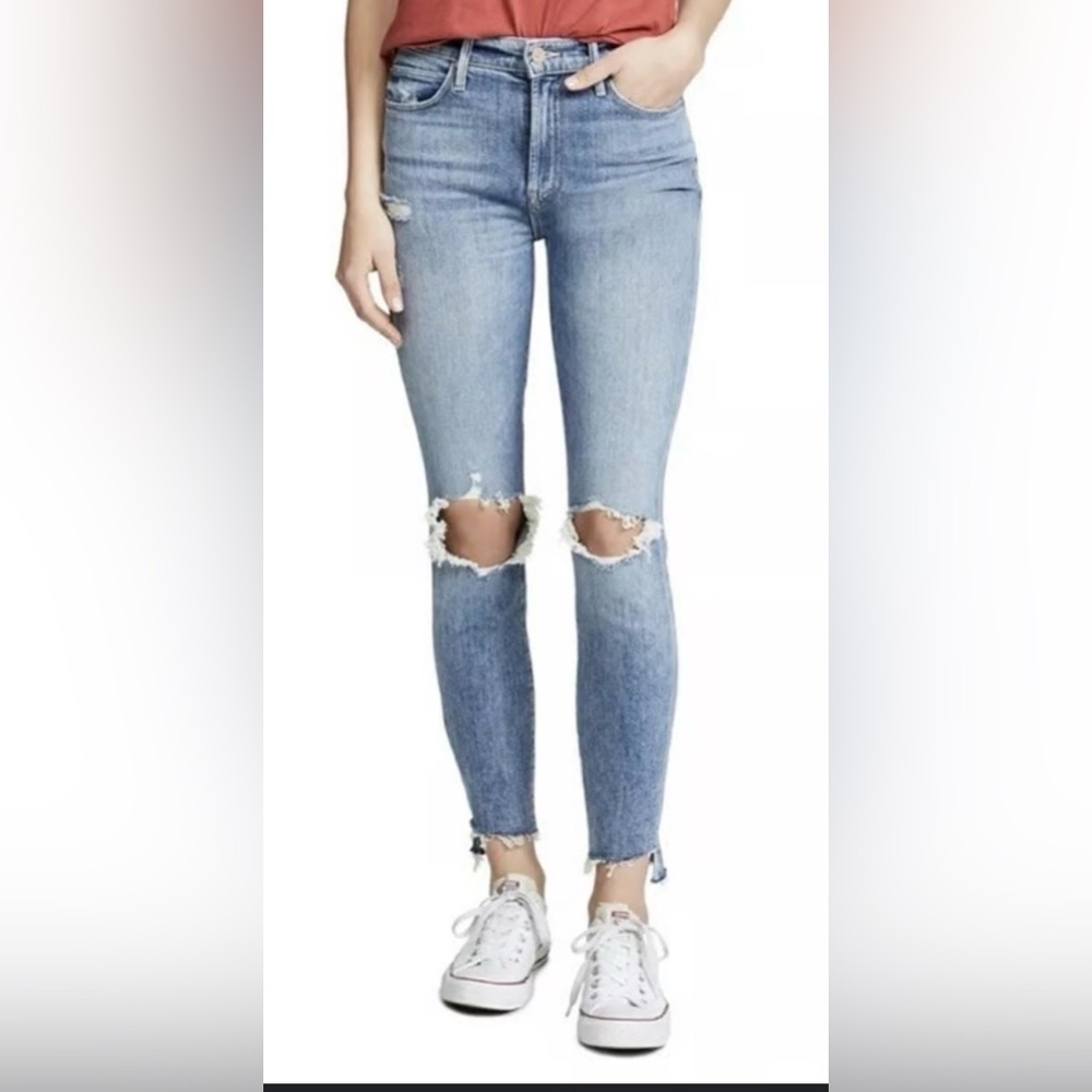MOTHER Light Blue Skinny Jeans with Knee Rips